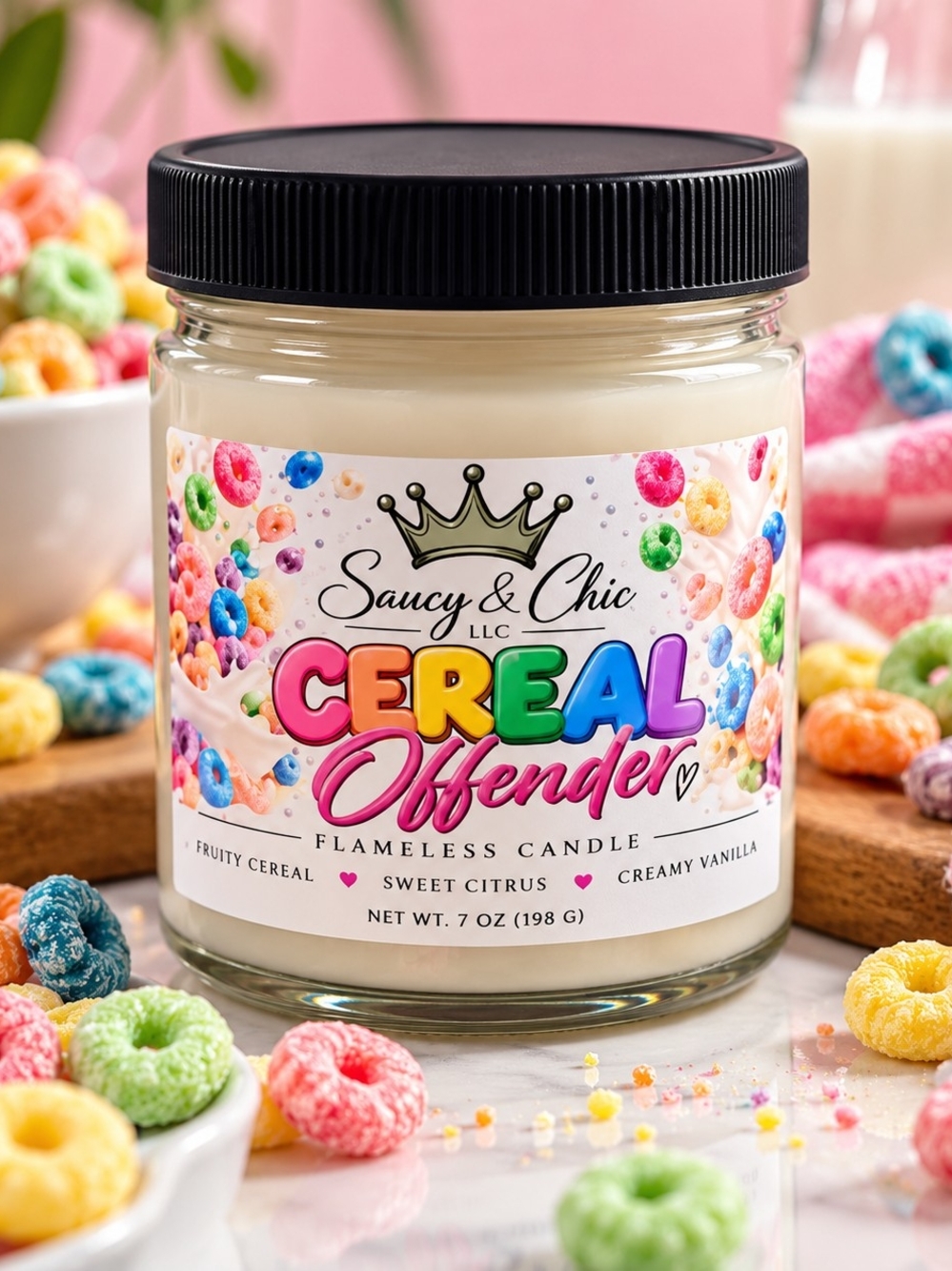 Saucy & Chic Cereal Offender Flameless Candle - Creamy White